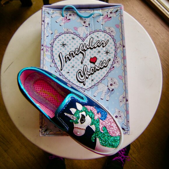 RARE - Irregular Choice Sparkly Unicorn Slip On Sneakers New in Box Size 8 - Picture 9 of 13